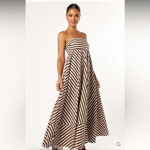 NWT Petal & Pup Brown and White Strapless Striped Maxi Dress